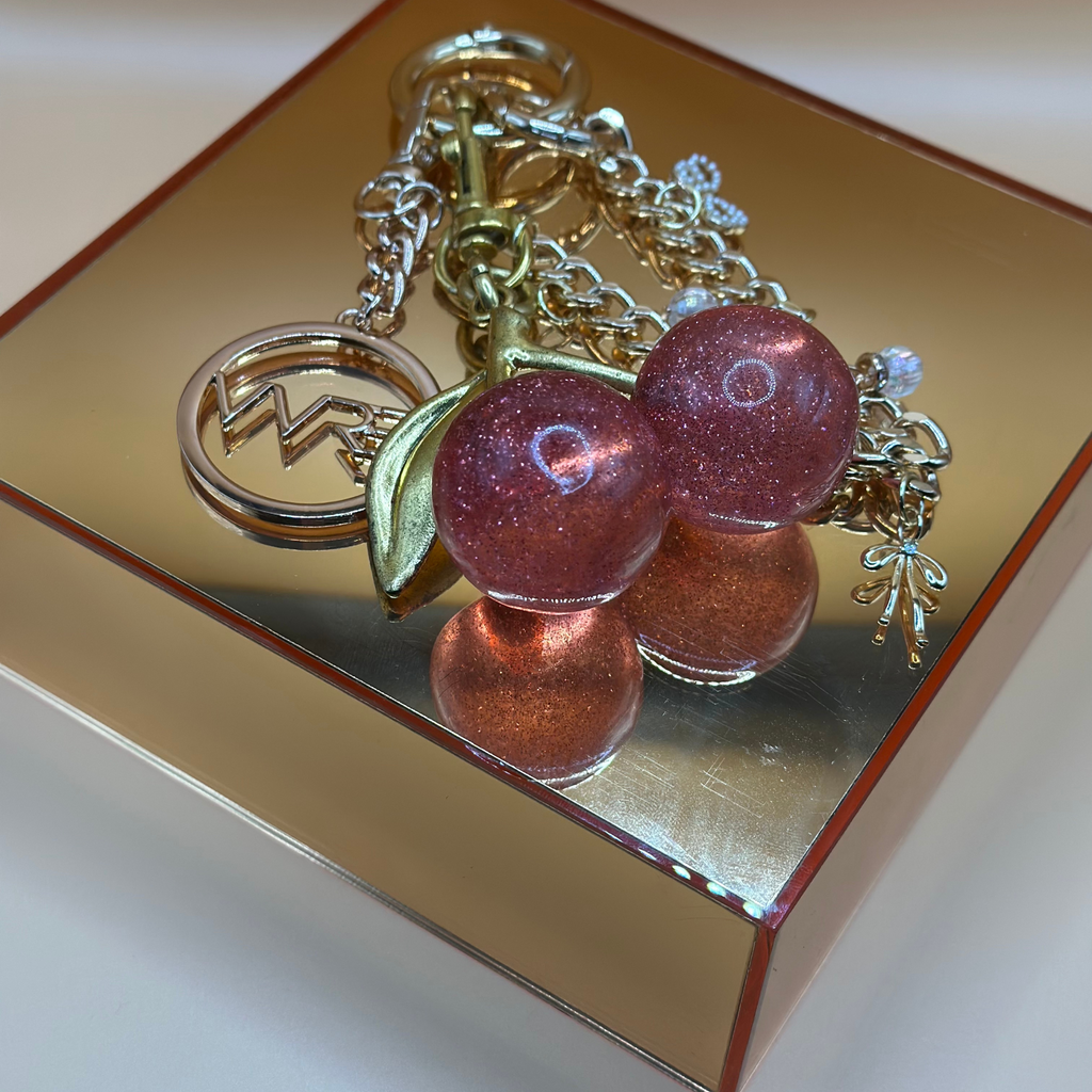 Cherry Bag Charm- Pink/Gold