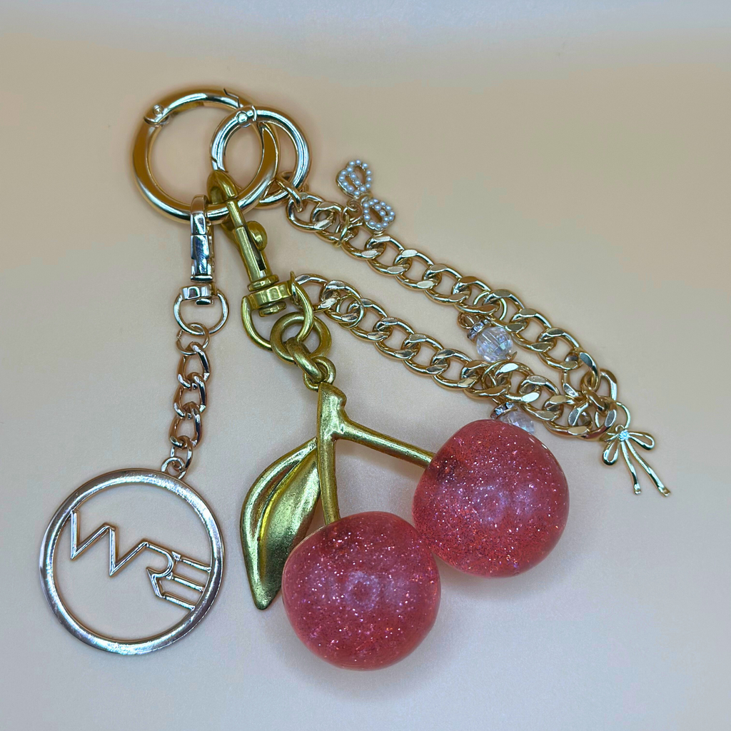 Cherry Bag Charm- Pink/Gold