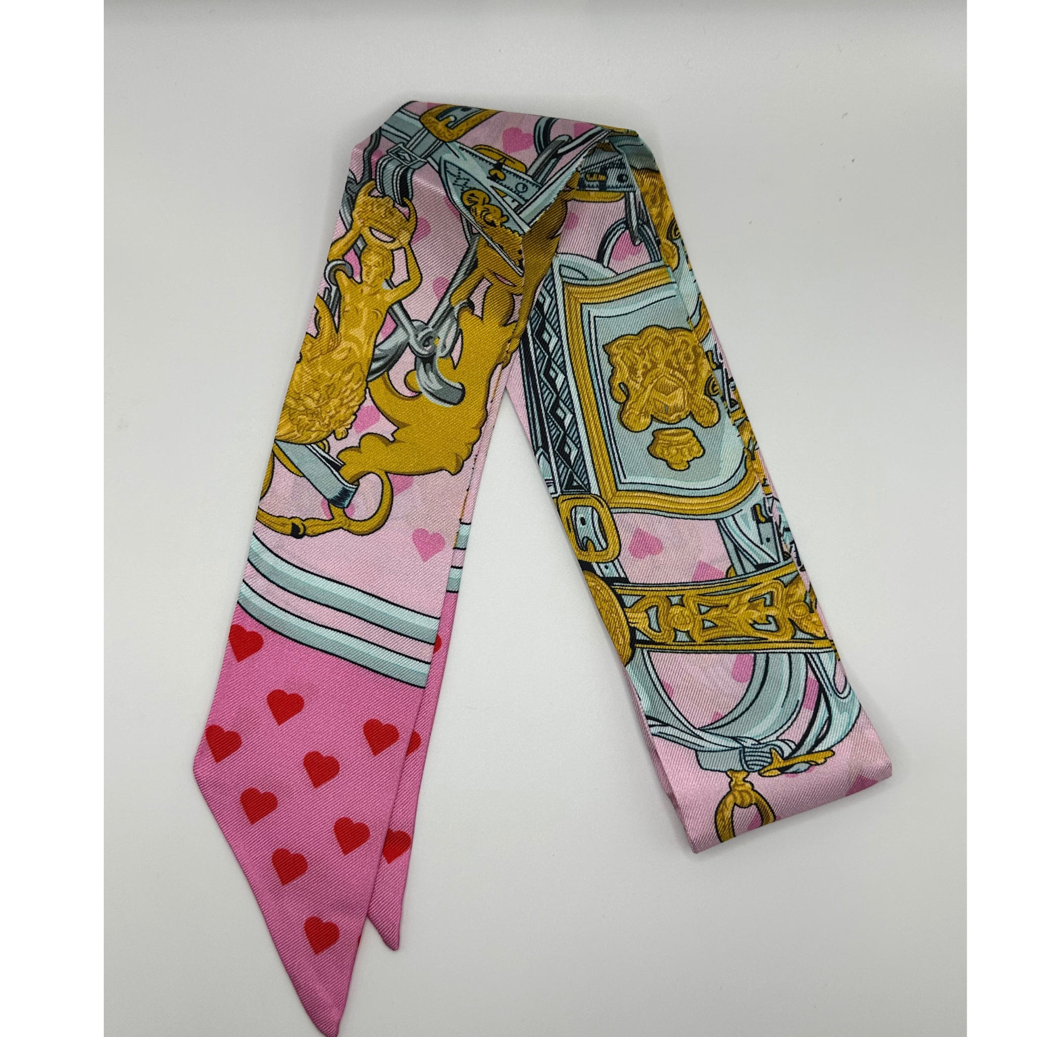 Twilly Scarf – Pink Heart & Gold Baroque